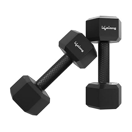 Lifelong PVC Hex Dumbbells Pack of 2 for Home Gym Equipment Fitness Barbell|Gym Exercise|Home Workout, Gym Dumbbells|Dumbbells Weights for Men & Women (6 Months Warranty)